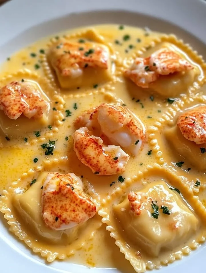 Delicious lobster ravioli served with a rich lemon butter sauce.