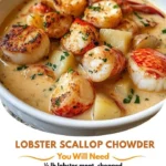 Delicious Lobster Scallop Chowder served in a bowl