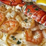 Creamy Lobster Alfredo with shrimp, garnished with parsley and served in a bowl.