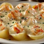 Lobster stuffed jumbo shells filled with cheese and succulent lobster meat