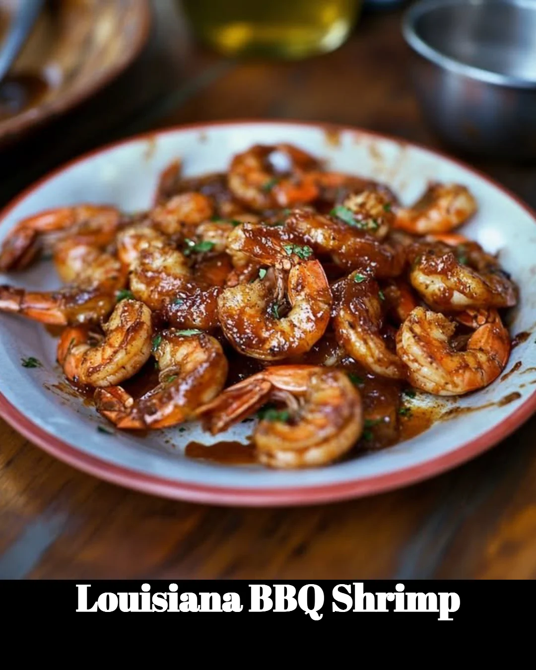 Delicious Louisiana BBQ shrimp served with spices and herbs
