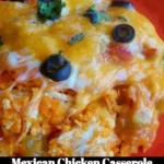 Delicious Mexican Chicken Casserole topped with cheese and peppers