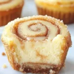 Mini Cinnamon Roll Cheesecakes topped with cinnamon and cream cheese frosting.