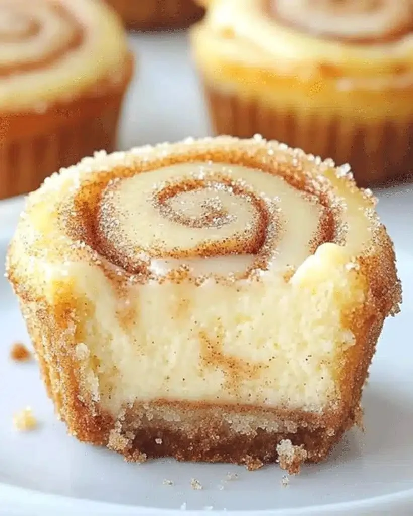 Mini Cinnamon Roll Cheesecakes topped with cinnamon and cream cheese frosting.