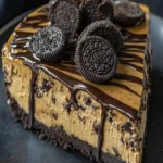 No bake Oreo peanut butter cheesecake topped with crushed Oreos