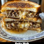 Delicious Patty Melt with beef, cheese, and onions on toasted bread.