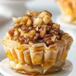 Delicious Pecan Caramel Baklava Cups topped with caramel sauce and pecans.