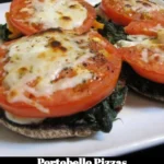 Delicious Portobello Pizzas topped with fresh vegetables and cheese