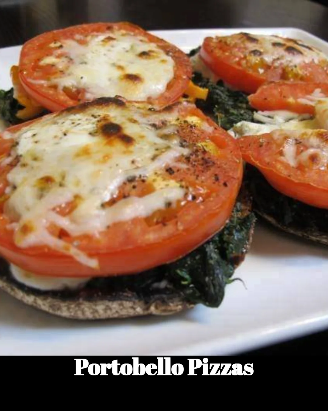Delicious Portobello Pizzas topped with fresh vegetables and cheese