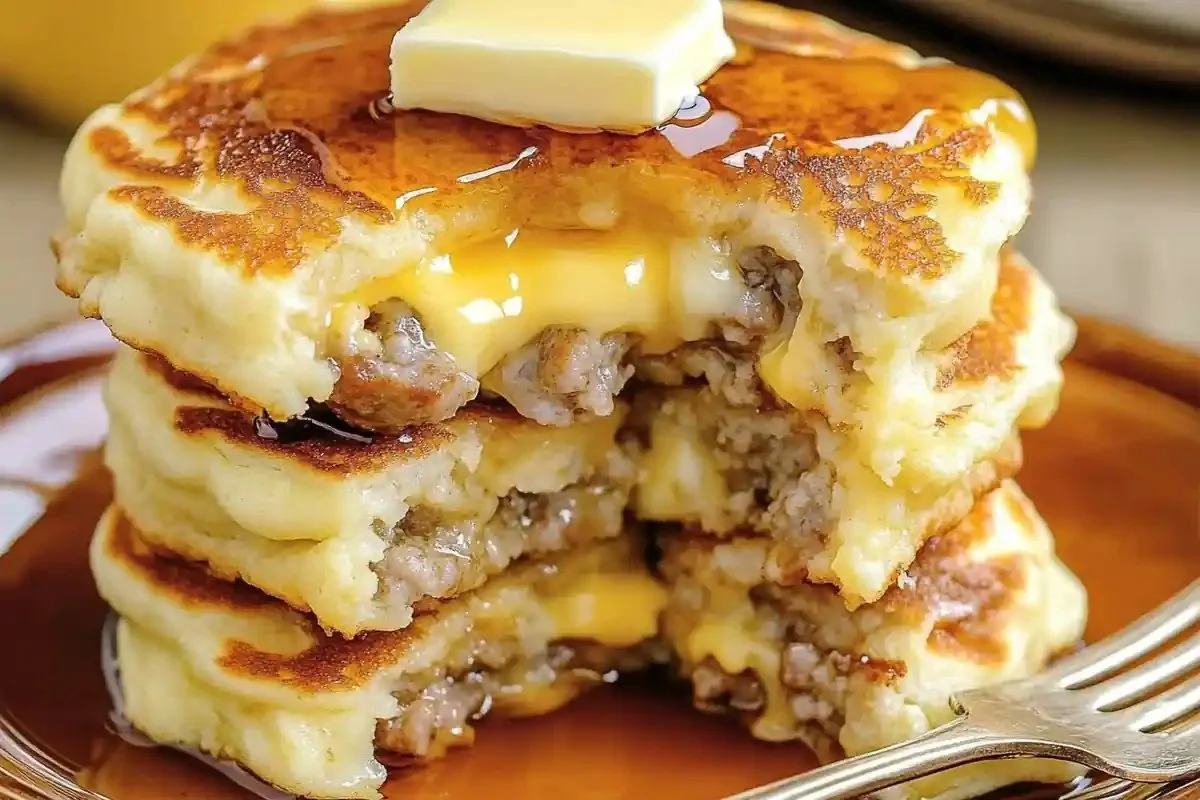 Delicious sausage pancake bites served on a plate