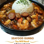 Delicious Seafood Gumbo featuring crab, shrimp, and sausage in a rich broth