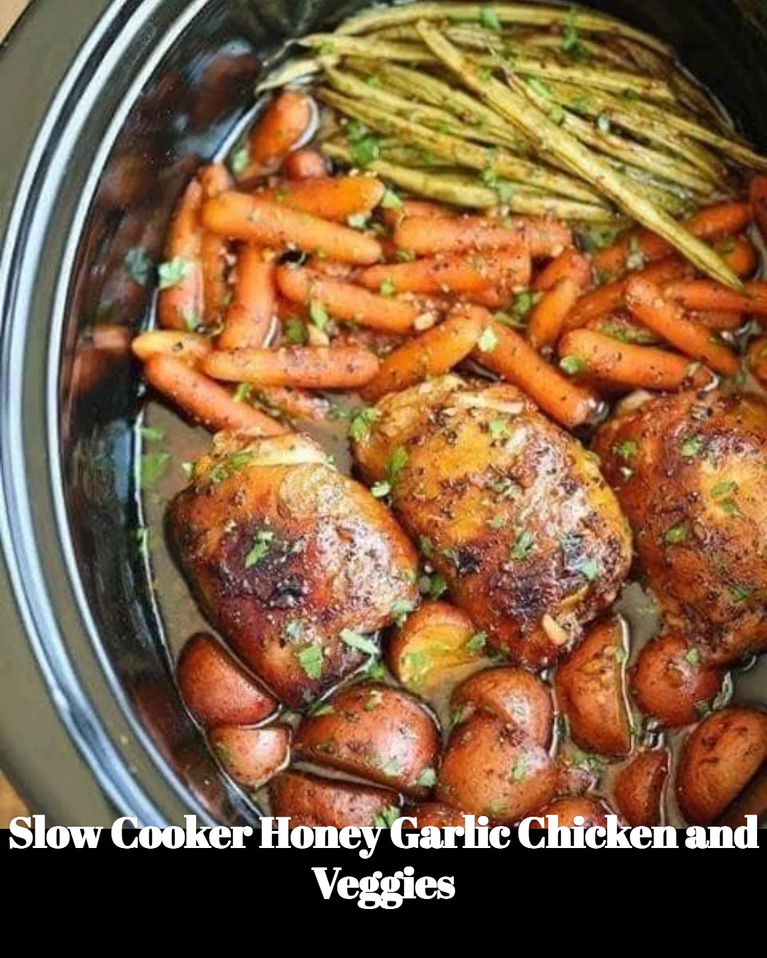 Slow Cooker Honey Garlic Chicken with colorful veggies