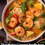 Delicious Thai Shrimp Coconut Noodle Soup served in a bowl with vibrant toppings.