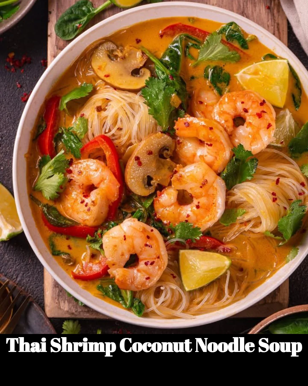 Delicious Thai Shrimp Coconut Noodle Soup served in a bowl with vibrant toppings.