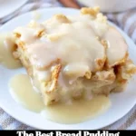 Delicious homemade bread pudding served with a creamy sauce