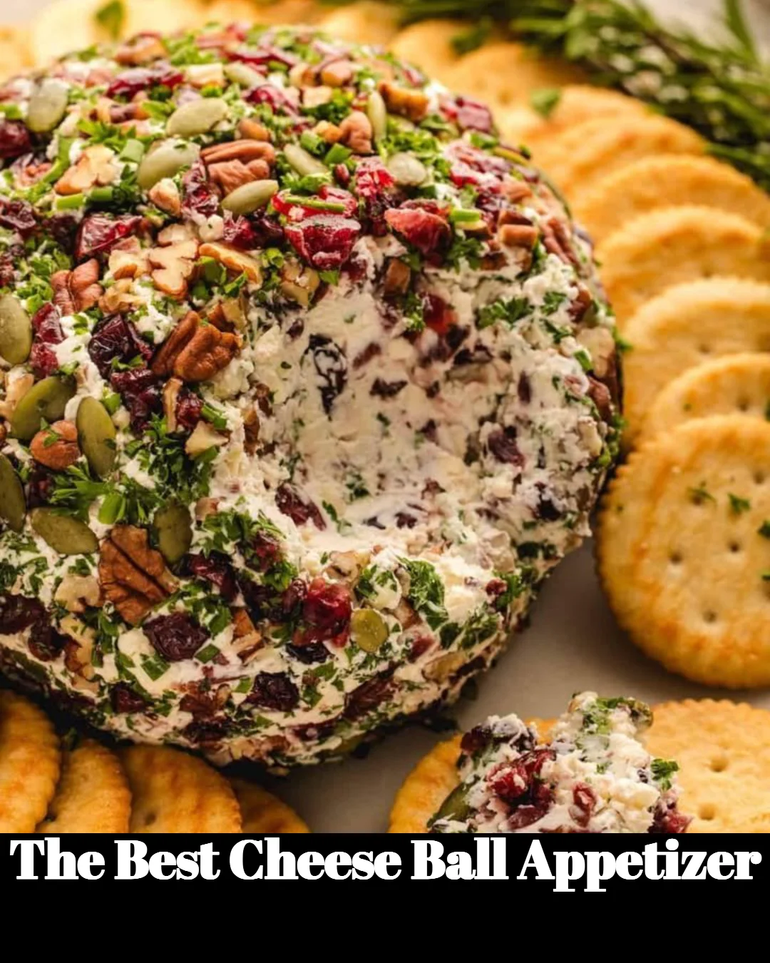 Delicious cheese ball appetizer garnished with herbs