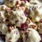 White chocolate cranberry pecan clusters on a rustic table