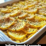 Delicious yellow squash casserole baked with cheese and breadcrumbs.
