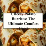 Delicious cheesy potato burritos served on a plate with toppings