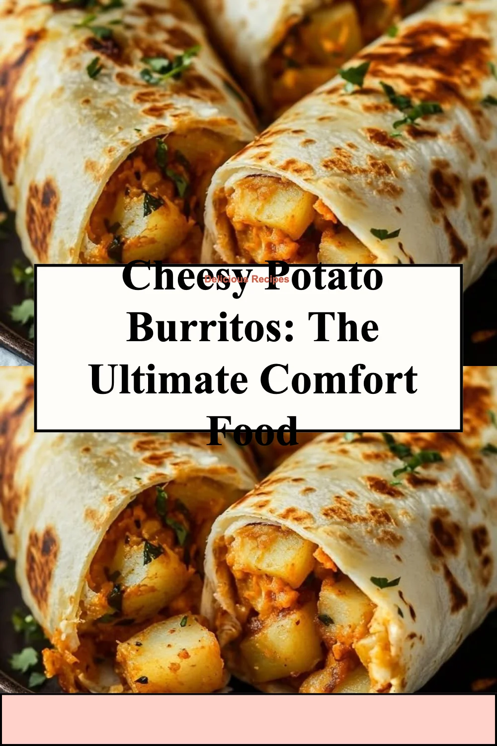 Delicious cheesy potato burritos served on a plate with toppings