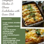 Delicious chicken and cheese enchiladas topped with green chili sauce