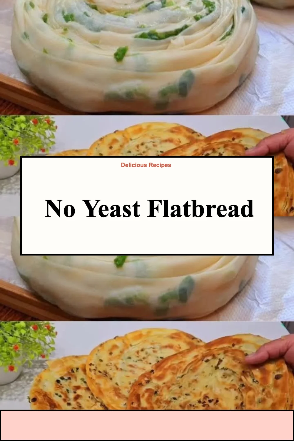 Homemade no yeast flatbread served with toppings on a wooden board