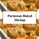 Delicious Parmesan Baked Shrimp served on a plate garnished with herbs