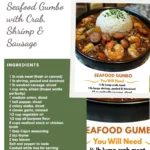 A bowl of Seafood Gumbo with crab, shrimp, and sausage garnished with parsley