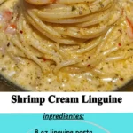 Delicious Shrimp Cream Linguine served in a bowl with garnishes.