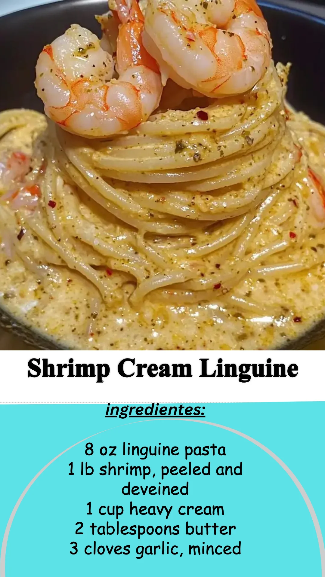 Delicious Shrimp Cream Linguine served in a bowl with garnishes.