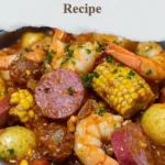 Delicious spicy seafood boil featuring shrimp, crab, and sausage