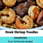 Delicious Steak Shrimp Noodles dish served in a bowl with vibrant ingredients.