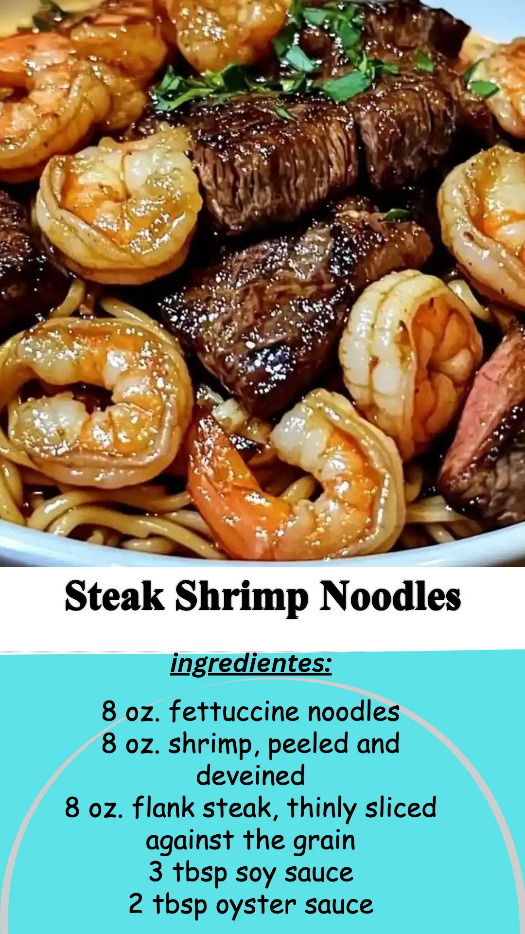 Delicious Steak Shrimp Noodles dish served in a bowl with vibrant ingredients.