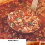 Bowl of hearty stuffed pepper soup with colorful bell peppers and spices