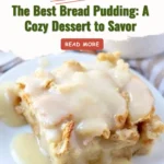 Delicious homemade bread pudding with caramel sauce and raisins