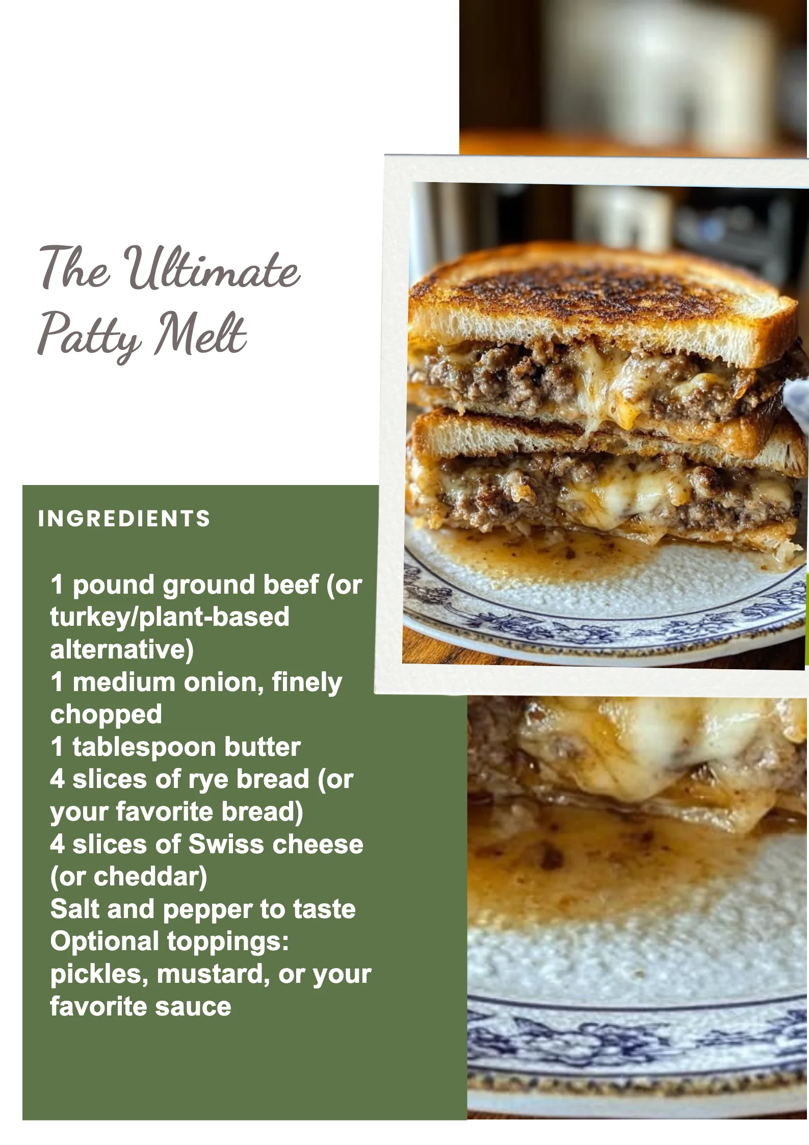 Delicious patty melt sandwich with beef, cheese, and grilled bread