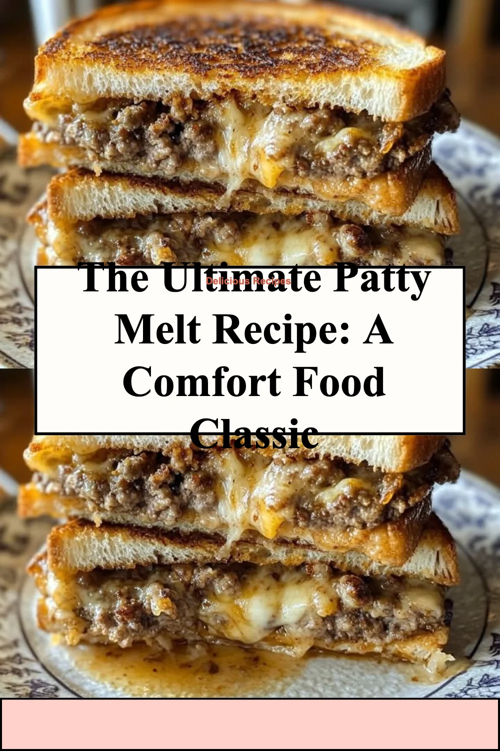 Delicious patty melt with beef, cheese, and toasted bread on a plate