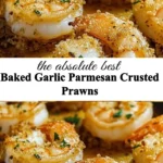 Baked garlic parmesan crusted prawns garnished with herbs