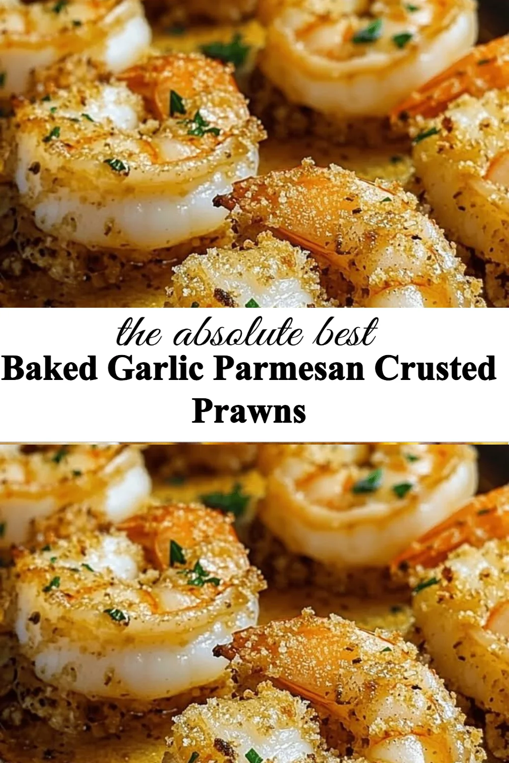 Baked garlic parmesan crusted prawns garnished with herbs