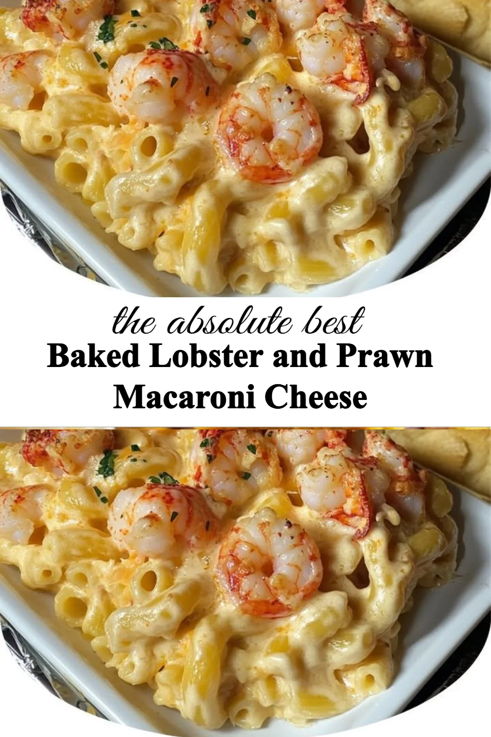 Baked lobster and prawn macaroni cheese fresh from the oven