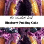 Delicious blueberry pudding cake topped with fresh blueberries