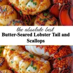 Butter-seared lobster tail and scallops served elegantly on a plate