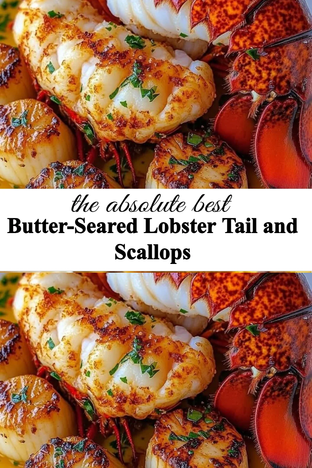 Butter-seared lobster tail and scallops served elegantly on a plate