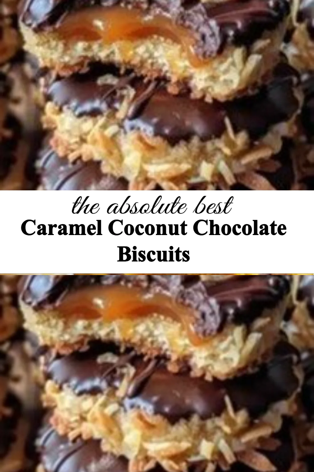 Caramel coconut chocolate biscuits arranged on a plate