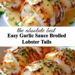 Broiled lobster tails drizzled with garlic sauce for a delicious seafood dish