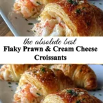 Flaky prawn croissants filled with cream cheese, garnished and ready to serve.