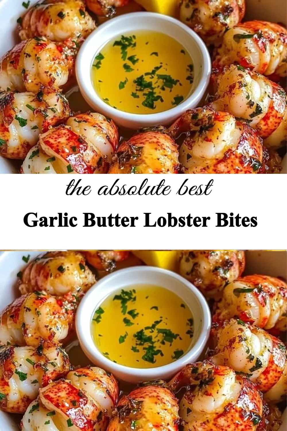 Delicious garlic butter lobster bites garnished and ready to serve.