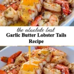 Delicious garlic butter lobster tails served on a plate with herbs