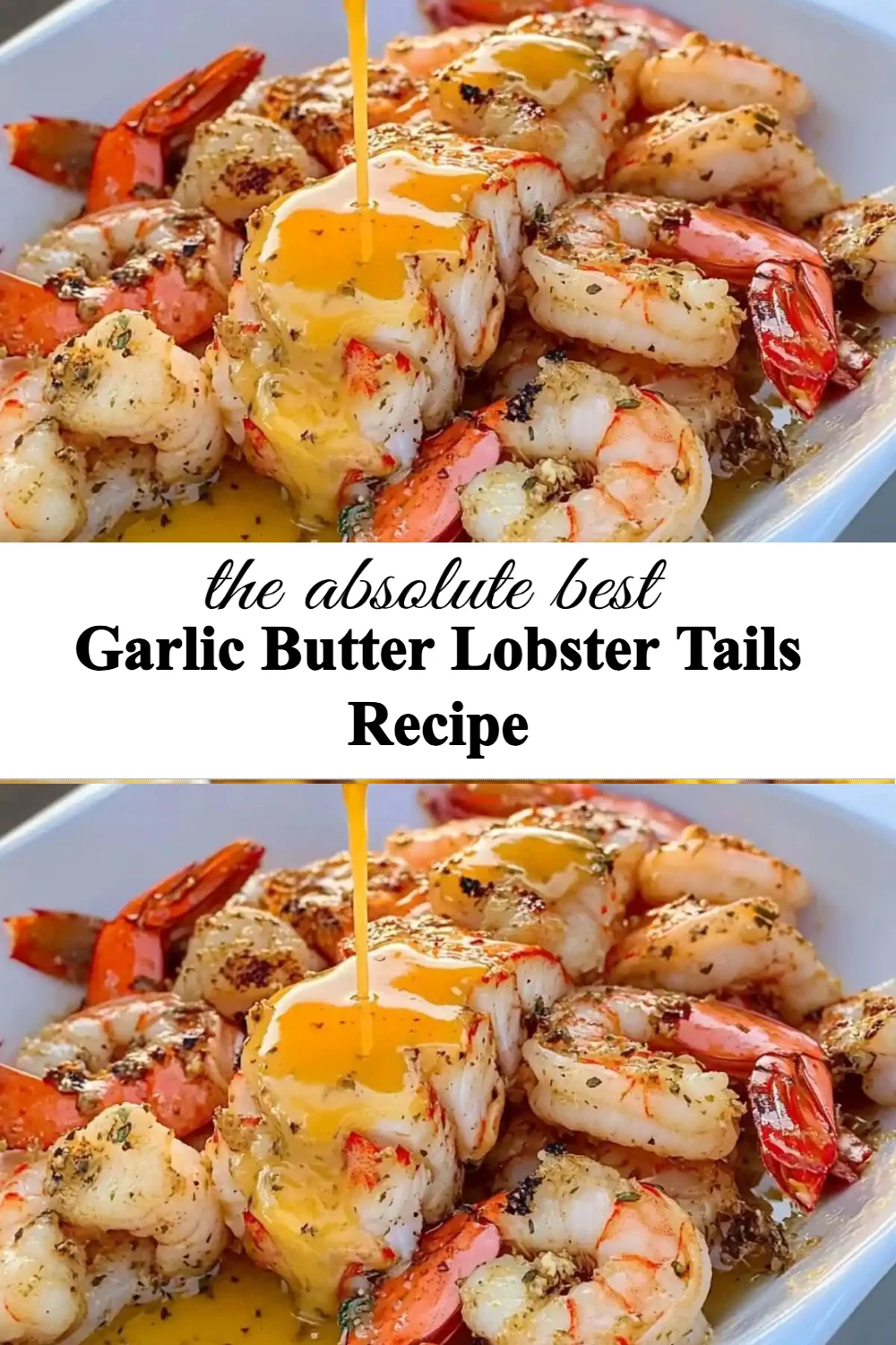 Delicious garlic butter lobster tails served on a plate with herbs