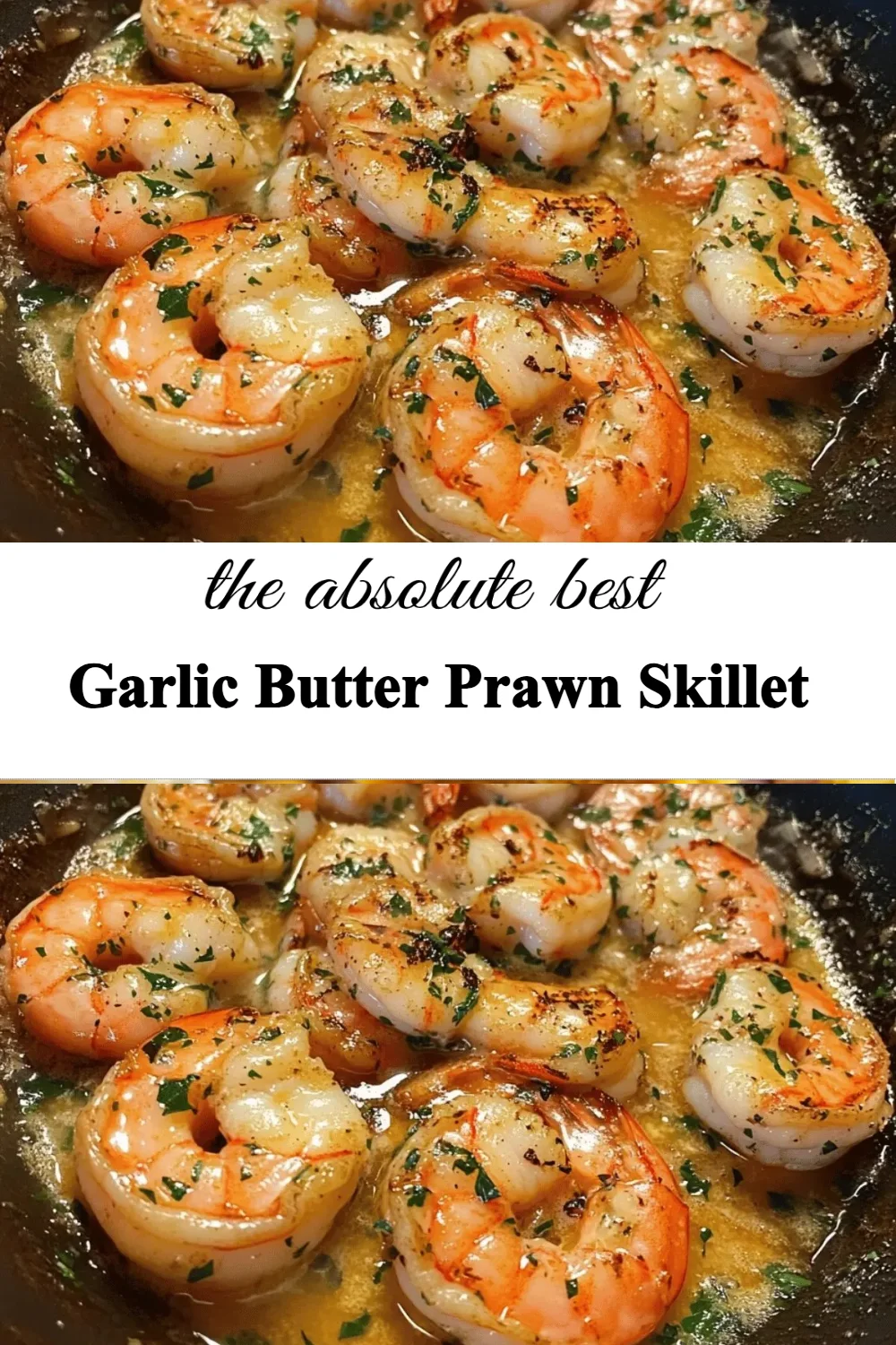 Delicious garlic butter prawn skillet served with fresh herbs